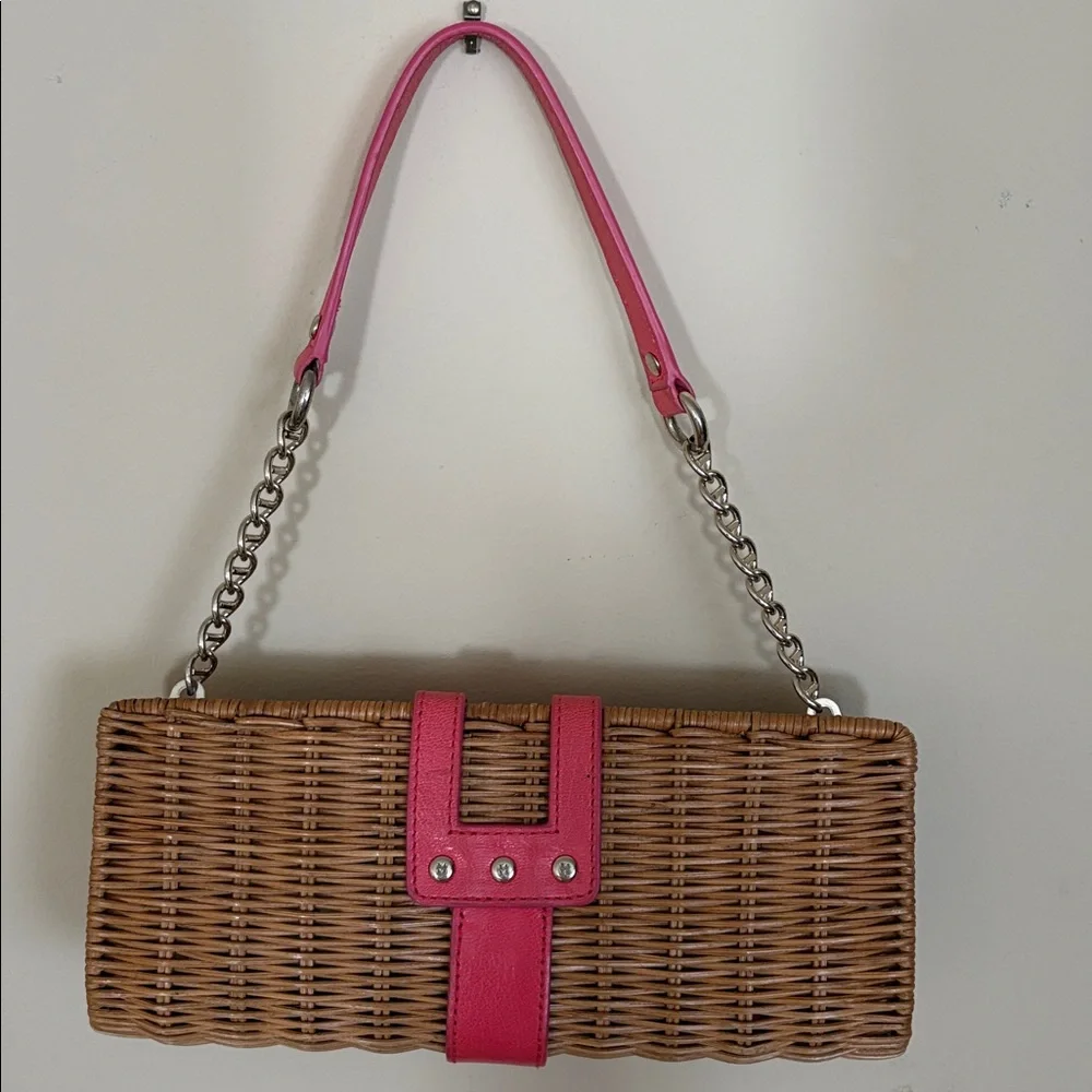 Kate Spade Chic Pink and Brown Woven Clutch - Picture 2 of 5